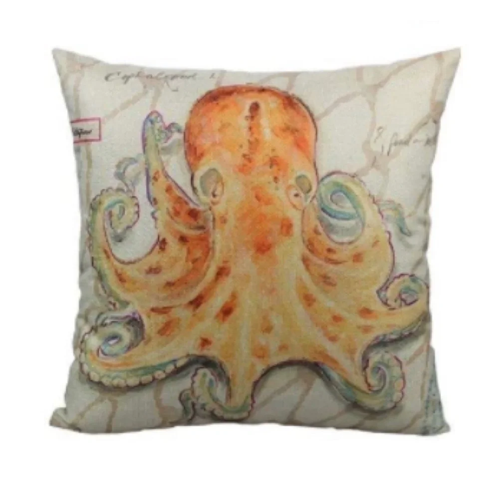 Luxury Home | Set of 4 Nautical Blue Coastal Sea Creature Throw Pillow Covers